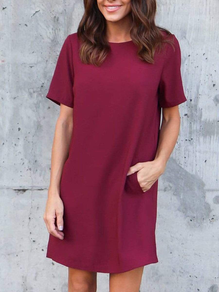 Round Neck Plain Shift Dress