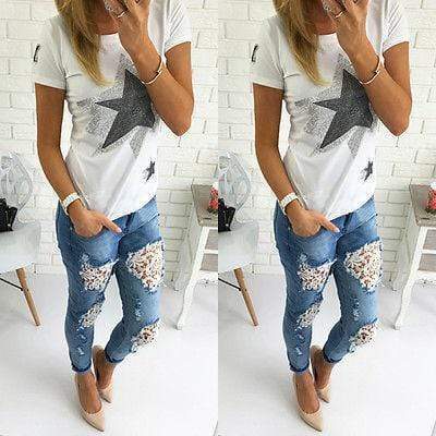 Broken Holes Lace Casual Jeans pants