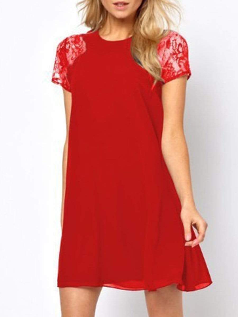 Round Neck Patchwork Plain Shift Dress