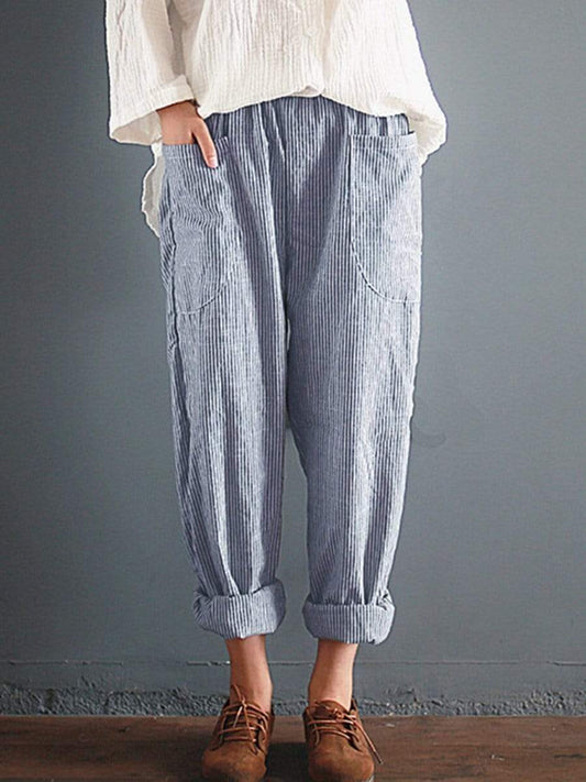 Casual Loose Stripe Printed Elastic Waist Pants