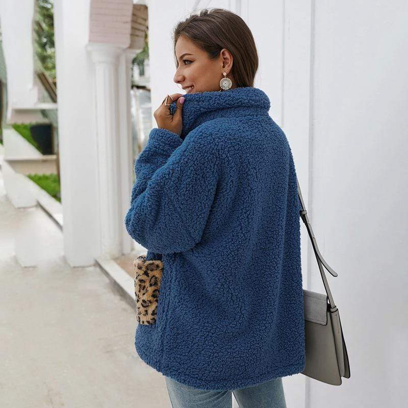 Zipper Leopard Pocket Hooded Coat for Women